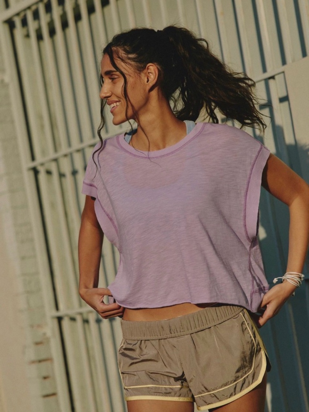 Free People Light Purple My Time Tee open back